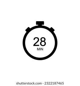 28 minutes timer, 28 min stopwatch or countdown icon. Time measure. Chronometr icon. Stock Vector illustration.