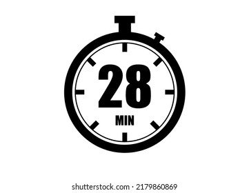 28 Minutes timers clock. Time measure. Chronometer vector icon black isolated on white background.