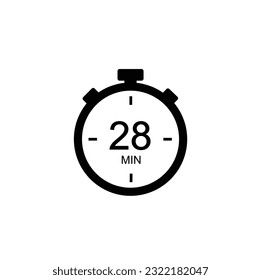 28 minutes vector icon. Time left symbol isolated. Stopwatch black sign Vector EPS 10.