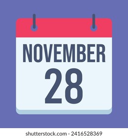 28 November Calendar. Blue Background. Vector Calendar.
