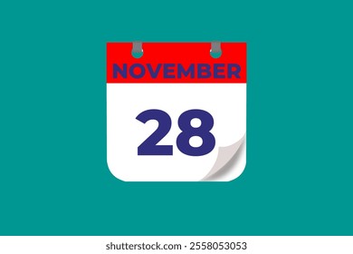 28 November calendar icon text page monthly web design on red, and blue background vector, icon, or illustration with the month of November 28