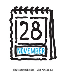 28 November date calendar - A simple yet elegant line art illustration of a date calendar captures the essence of organization and timekeeping. The clean lines and minimalistic design 