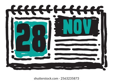 28 November date long table calendar - A simple yet elegant line art illustration of a table date calendar captures the essence of organization and timekeeping and note lines sketch art