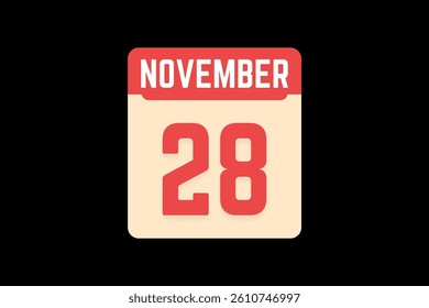 28 November icon text page monthly web design on coral, white, tangerine and black background vector, icon, or illustration with the month of November 28