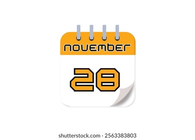 28 November month single day vector, illustration, calendar with yellow, black and white color background calendar November 28