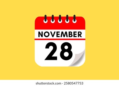 28 November month single day vector, illustration, calendar with red, black, white and yellow color background calendar November 28