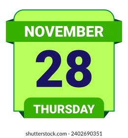 28 November, Thursday. Date template. Useful design for calendar or event promotion. Vector illustration EPS 10 File. Isolated on white background. 