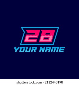 28 Number logo with fast speed lines. Vector sport style typeface, sports club.