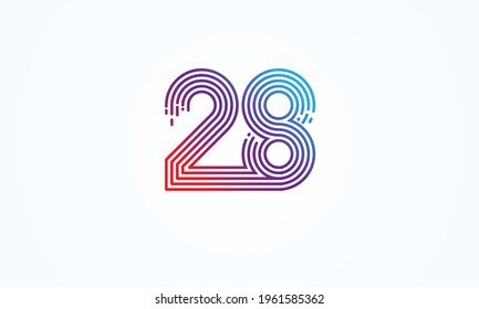 28 Number Logo, number 28 monogram line style, usable for anniversary, business and tech logos, flat design logo template, vector illustration