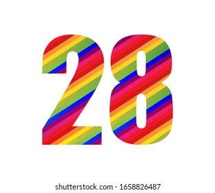 28 Number Rainbow Style Numeral Digit. Colorful Twenty Eight Number Vector Illustration Design Isolated on White Background.