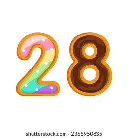 28 number sweet glazed doughnut vector illustration