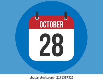 28 October blue calendar vector. Calendar october with circle in background clear.