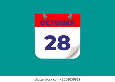 28 October calendar icon text page monthly web design on red, and blue background vector, icon, or illustration with the month of October 28