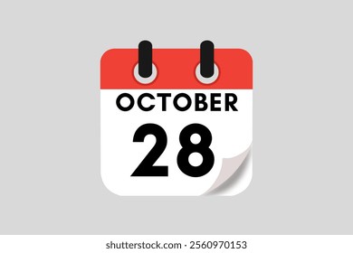 28 October calendar icon text page monthly web design on red, white, black and ash background vector, icon, or illustration with the month of October 28