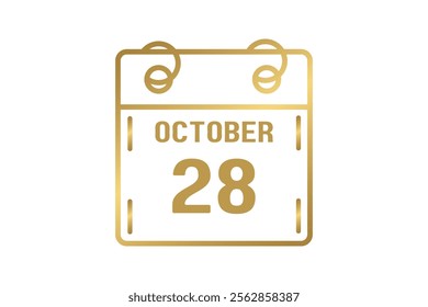 28 October calendar icon text page monthly web design on golden and white background vector, icon, or illustration with the month of October 28