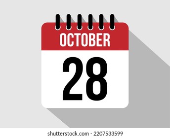 28 October calendar vector icon. Red october date for the days of the month