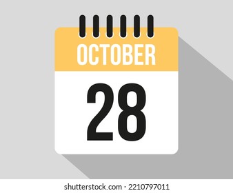Icono vectorial del calendario 28 de octubre. Fecha de octubre amarillo para los días del mes y la semana