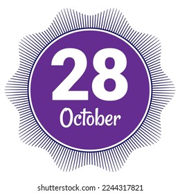 28 October, Date template. Useful design for calendar or event promotion. Vector illustration EPS 10 File. Isolated on white background.