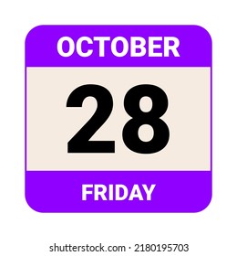 28 de octubre, viernes. Plantilla de fecha. Diseño útil para la promoción de calendarios o eventos. Archivo EPS 10 de la ilustración del vector