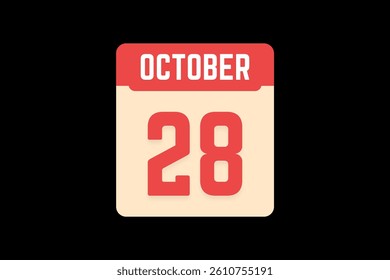 28 October icon text page monthly web design on coral, white, tangerine and black background vector, icon, or illustration with the month of October 28