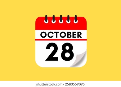 28 October month single day vector, illustration, calendar with red, black, white and yellow color background calendar October 28