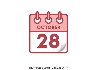 28 October month single day vector, illustration, calendar with maroon, rose and white color background calendar October 28