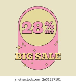 28% OFF. Big sale twenty eight percent. Price Tag. Special Offer Vintage Retro Label. Vintage vector illustration.
