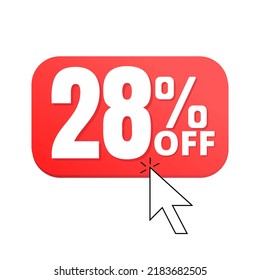 28% off, Clicking online discount, super special offer with red vector illustration design