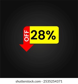 28% de desconto. Promoções de marketing, vendas no varejo. Design simples de etiqueta de oferta. 28% de desconto.