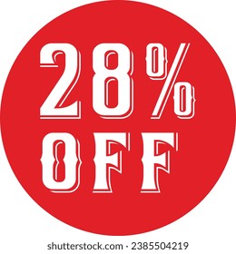28% off and label vector and illustration art with Retro font and red color combination in white background.