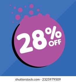 28% off per cent, percentage number in a colored circle, promotion, big sale, colorful background