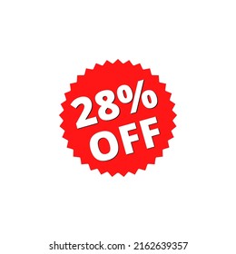 28% off with red sticker design. online discount template	