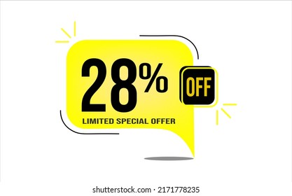 28% off a yellow balloon with black numbers