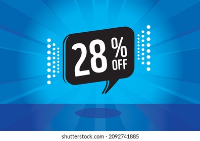 28 percent discount. blue banner with floating balloon for promotions and offers. Vector Illustration.