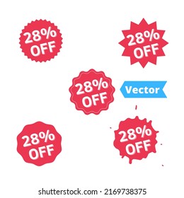 28% percent off, Set Sale banners, discount tags design template, extra promo, design red, vector illustration