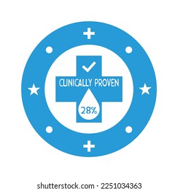 28% percentage  clinically proven vector icon. Clinically tested, approved, vector badge. Clinically proven guaranteed result icon. Sticker, label or stamp vector.