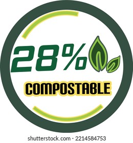 28% percentage of compostable circular vector art illustration with fantastic looking font and green black and orange colors