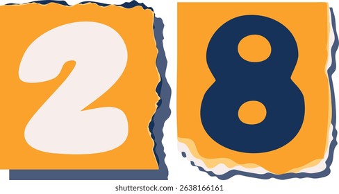28 Retro torn paper number Design art