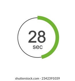 28 sec Digital Countdown Timer Vector Icon. 28 sec Stopwatch Analog or Digital Timer Illustration.