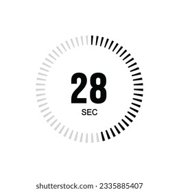 28 second timer clock. 28 sec stopwatch icon countdown time digital stop chronometer.