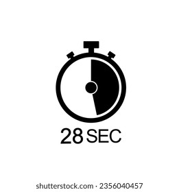 28 second timer vector icon, 28 sec stopwatch symbol.