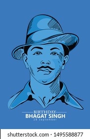 28 September- Bhagat Singh birth day. Indian freedom fighter illustration of Bhagat Singh