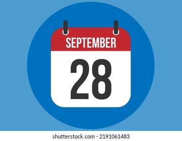 28 September blue calendar vector. Calendar september with circle in background clear.