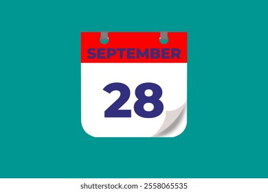 28 September calendar icon text page monthly web design on red, and blue background vector, icon, or illustration with the month of September 28