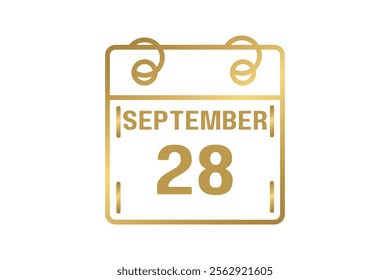 28 September calendar icon text page monthly web design on golden and white background vector, icon, or illustration with the month of September 28