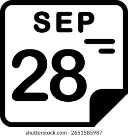 28 setembro Calendário Semi Sólido ícone minimalista