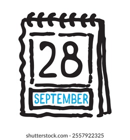 28 September date calendar - A simple yet elegant line art illustration of a date calendar captures the essence of organization and timekeeping. The clean lines and minimalistic design 