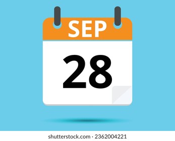28 September. Flat icon calendar isolated on blue background. Vector illustration.
