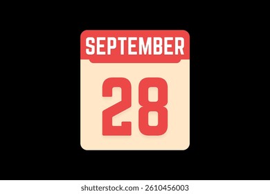 28 September icon text page monthly web design on coral, white, tangerine and black background vector, icon, or illustration with the month of September 28