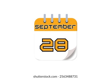 28 September month single day vector, illustration, calendar with yellow, black and white color background calendar September 28